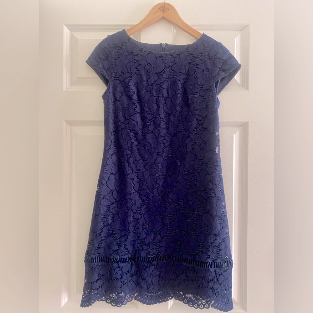 Vince Camuto Floral Lace Mini Dress Size 2 Navy Cap Sleeve Romantic